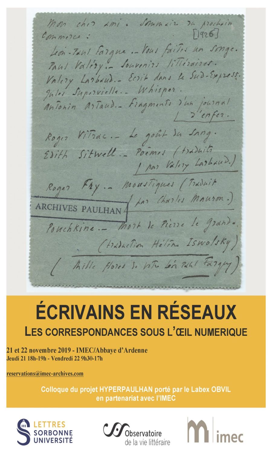 Écrivains en réseaux. Les correspondances sous l'oeil numérique