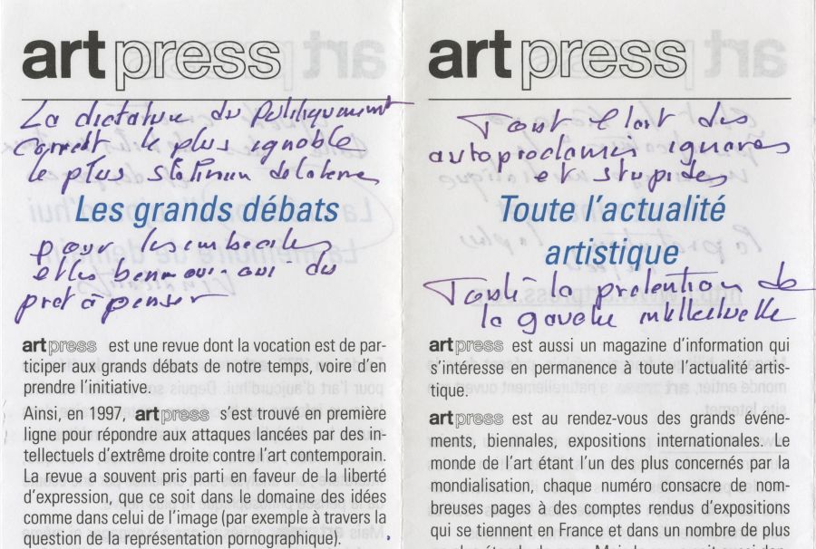 Le dépliant. Lettre d'insultes.