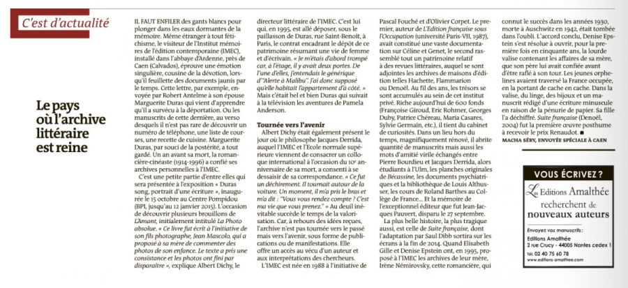 Le Monde des Livres consacre un article à l’Imec